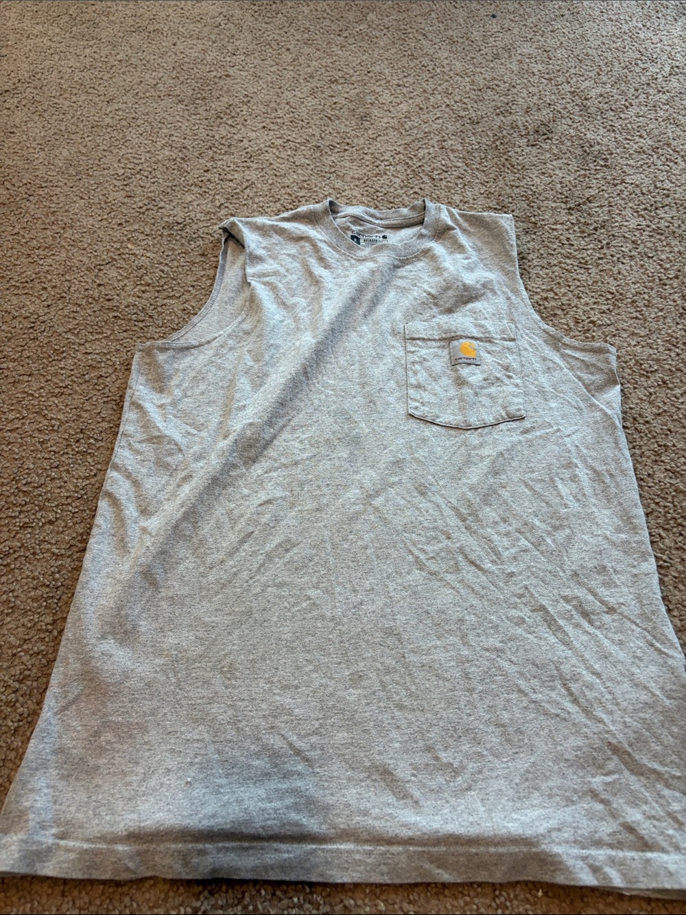B71 Carhartt Men’s Md (Relaxed fit) Light Gray Cut Off— some water marks